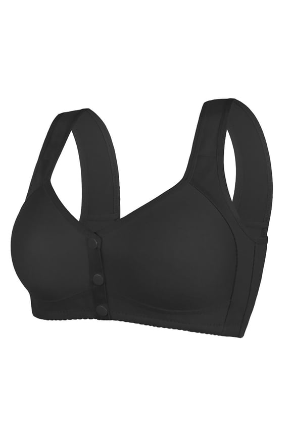 Front Closure Bras for Women, Women Shaped Cup Front Button Bra with out Wires Vest Style Plus Size Bra, Bras for Older Women, Bras, Forme Posture Bra (Black, 46)