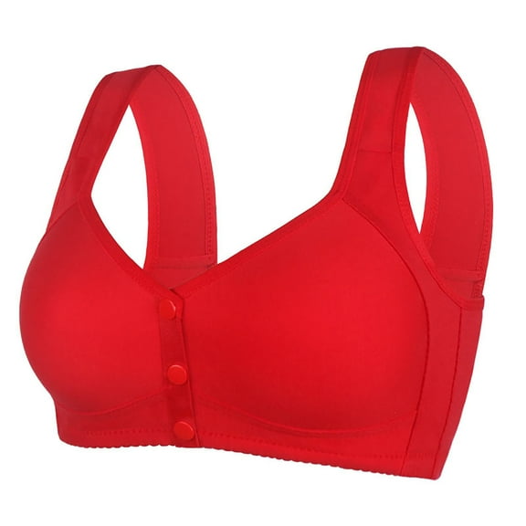 VISALY Front Closure Bras for Women, Women Shaped Cup Front Button Bra with out Wires Vest Style Plus Size Bra, Bras for Older Women, Bras, Forme Posture Bra (Red, 44)