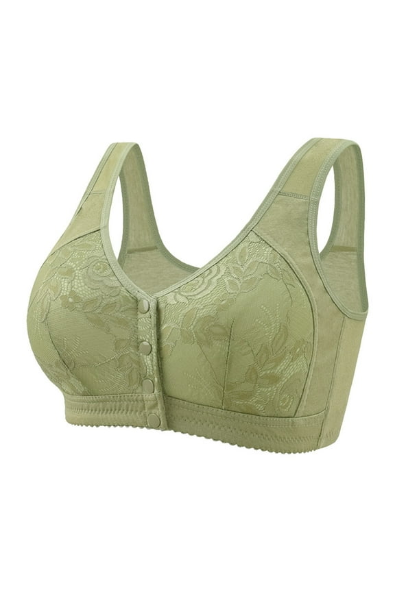 Front-Closure Full Coverage Bra: Triple Hook Support, Wirefree Comfort, Senior-Friendly Design, #A Green,S