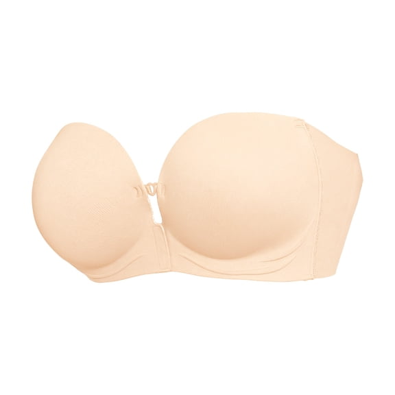 VISALY Front Closure Strapless Underwire Bra Comfy Support Bralette Push Up Seamless Underwire Padded Balconette Plus Size Convertible Bra Full Coverage Tube Top Non-Slip Bandeau Bra Light Yellow M