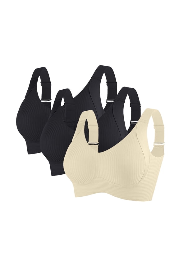 Front-Closure Wirefree Bra Set: Soft Support Design, Senior Comfort Focus - 3 Pack Bundle, #C N,4XL