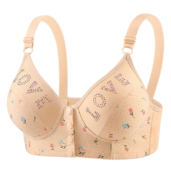 VISALY Front Closure Wireless Push Up Bras for Older Women Full Coverage Supportive Bralettes Seniors Everyday Wirefree Seamless Full Support Cotton Soft Comfy Front Snap Bralette Beige 36