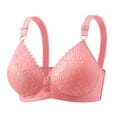 thumbnail image 1 of VISALY Front Snap Everyday Bras for Seniors Full Coverage Wirefree Push Up Bras Plus Size Front Closure Bralettes Soft Cup T-Shirt Bra Comfy No Underwire Bras with Support and Lift Watermelon Red L, 1 of 6