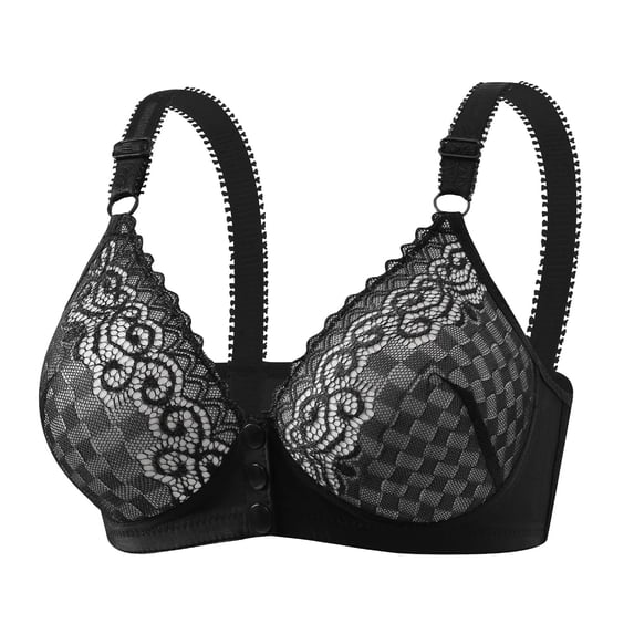 VISALY Front Snap Everyday Bras for Seniors Women Full Coverage Wirefree Push Up Bras Plus Size Front Closure Bralettes Soft Cup T-Shirt Bra Comfy No Underwire Bras with Support and Lift Black Xxl