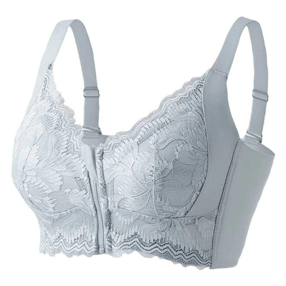 VISALY Front Zip Wireless Lifting Bra Shape Lifting Bra for Seniors Breathable Minimizer Bra Plus Size Support Bra Women's Minimizer Bra Wireless Tshirt Bra Full Support Bra Supportive Bra Grey 42
