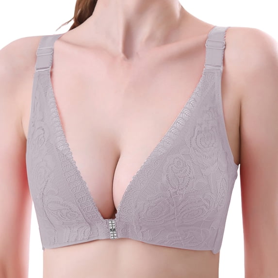 VISALY Full Coverage Bras Lace Flower Bra Tshirt Bra Elastic Large Shaping Bra Everyday Bras Plus Size Bras for Women Grey 75C
