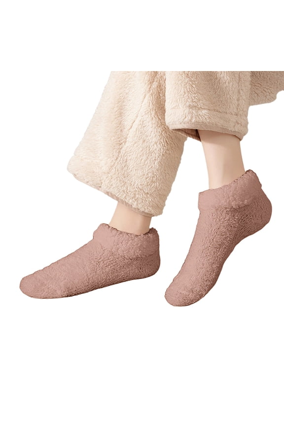 Fuzzy Socks Ankle Socks for Women Coral Fleece Thickened Anti-Slip Floor Sock for Adult Winter Warm Short Tube Socks Home Sleep Socks Coffee One Size