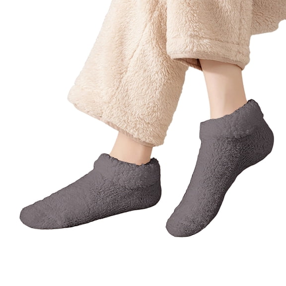 VISALY Fuzzy Socks Ankle Socks for Women Coral Fleece Thickened Anti-Slip Floor Sock for Adult Winter Warm Short Tube Socks Home Sleep Socks Dark Gray One Size