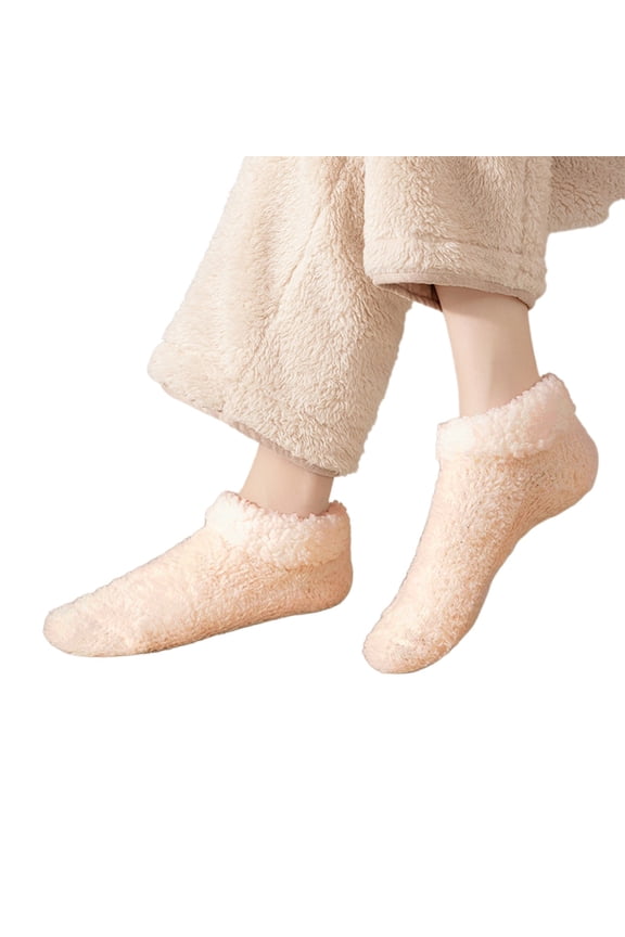Fuzzy Socks Ankle Socks for Women Coral Fleece Thickened Anti-Slip Floor Sock for Adult Winter Warm Short Tube Socks Home Sleep Socks Khaki One Size