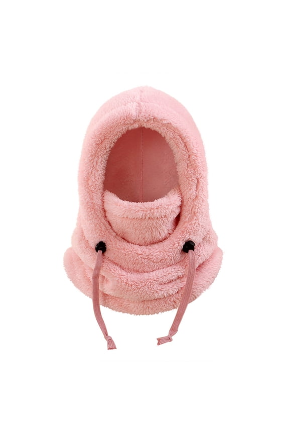 Fuzzy Winter Hat Balaclava One-Piece Skull Beanie Hat Neck Circle Scarf Ski Snow Winter Hat Cold-Proof Fleece Cap for Cold Weather Drawstring Warm Hooded Winter Balaclava Hat Pink One Size