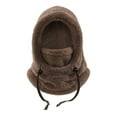 thumbnail image 1 of VISALY Fuzzy Winter Hat Balaclava One-Piece Skull Beanie Hat Neck Circle Scarf Ski Snow Winter Hat Cold-Proof Fleece Cap for Cold Weather Drawstring Warm Hooded Winter Balaclava Hat Coffee One Size, 1 of 3