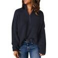 thumbnail image 1 of VISALY Half Zip Pullover Tunic Sweatshirt Sweaters for Women Kint Long Sleeve 1/4 Zip Pullover Turtleneck Sweater for Women Comfy Sweaters Casual Sweatshirt Athletic Sweatshirts for Women Black L, 1 of 7