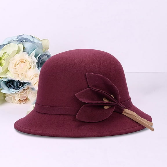 VISALY Hats Hats for Women Fashionable | Red Hats Red Derby Hats Autumn and Winter Warm Imitation Wool Red Derby Hats 2025 Black and White Derby Hats Headband Hats Tea Party | 1 Pack