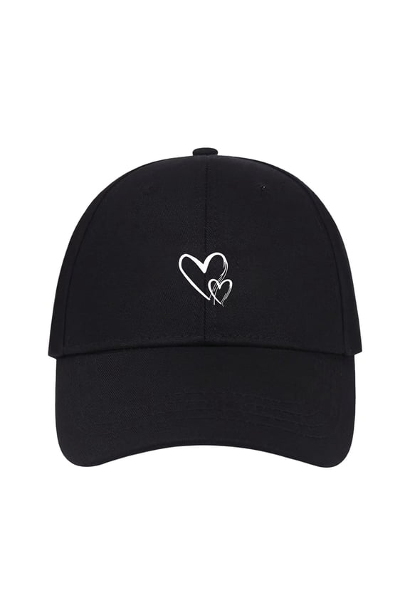 Heart Embroidered Baseball Hat Embroidered Baseball Cap Summer Baseball Hat Embroidered Baseball Hat Heart Baseball Cap Basic Heart Baseball Cap Soft Cotton Baseball Hat Blackone Size