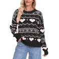 thumbnail image 1 of VISALY Heart Sweater Heart Sweater with Bow Ribbed Pullover Sweaters Lightweight Sweaters Comfy Sweaters Cotton Sweaters Trendy Sweater Dressy Tops Oversized Sweater Black Xl, 1 of 5