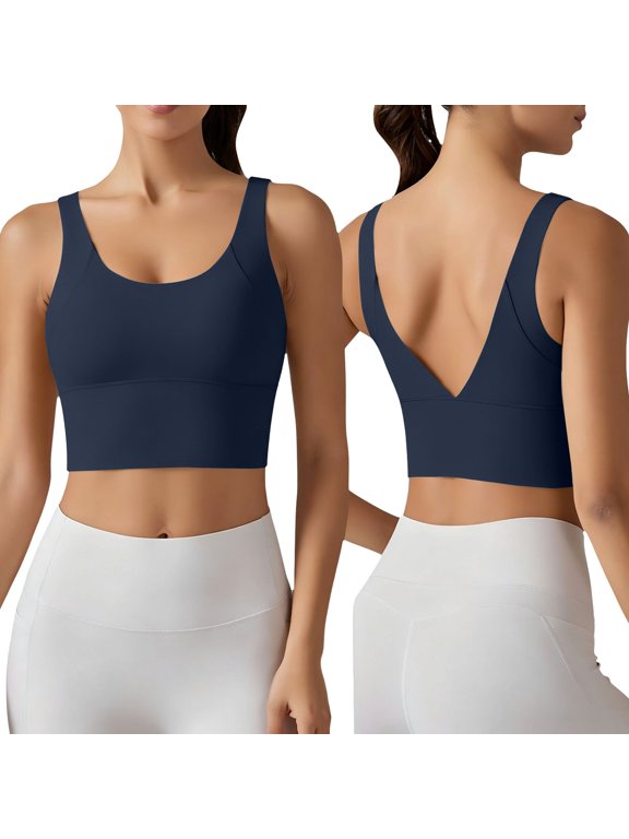 High Impact Sports Bras for Women Racerback Running Bra Wide Strap Wireless Support Workout Crop Tank Tops Comfortable Push Up No Underwire Full Coverage Seamless Stretch Padded Bra Navym
