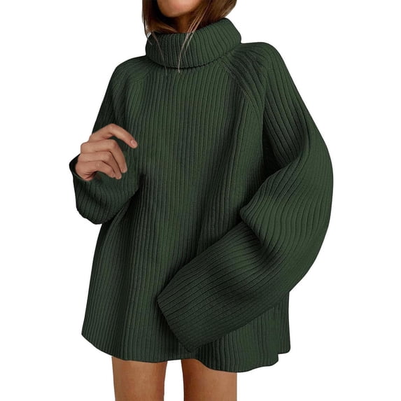 VISALY High Neck Sweaters Crochet Sweaters Women's 2023 Winter Sweaters Oversized Turtleneck Long Sleeve Chunky Knitted Pullover Tops Business Casual Sweater Hoodie Pullover Tunic Sweatshirt Green Xl