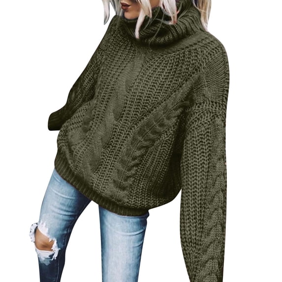VISALY High Neck Sweaters Crochet Sweaters Womens Turtleneck Sweaters Long Sleeve Pullover Cable Knit Sweaters Soft Jumper Chunky Sweaters Women Pullover Sweaters Comfy Sweaters Green S