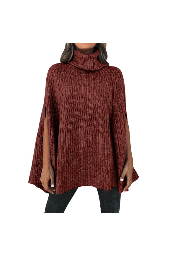 High Neck Sweaters Tunic Sweatshirt Fall Winter Turtleneck Sweater Fashion Chunky Knit Cape Wrap Sweaters Pullover Jumper Tops Oversized Sweatshirt Soft Sweaters Hoodies Pullover Red M