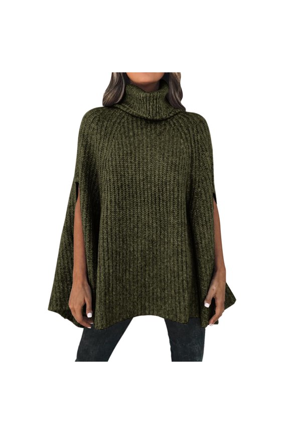 High Neck Sweaters Tunic Sweatshirt Fall Winter Turtleneck Sweater Fashion Chunky Knit Cape Wrap Sweaters Pullover Jumper Tops Oversized Sweatshirt Soft Sweaters Hoodies Pullover Army Green L