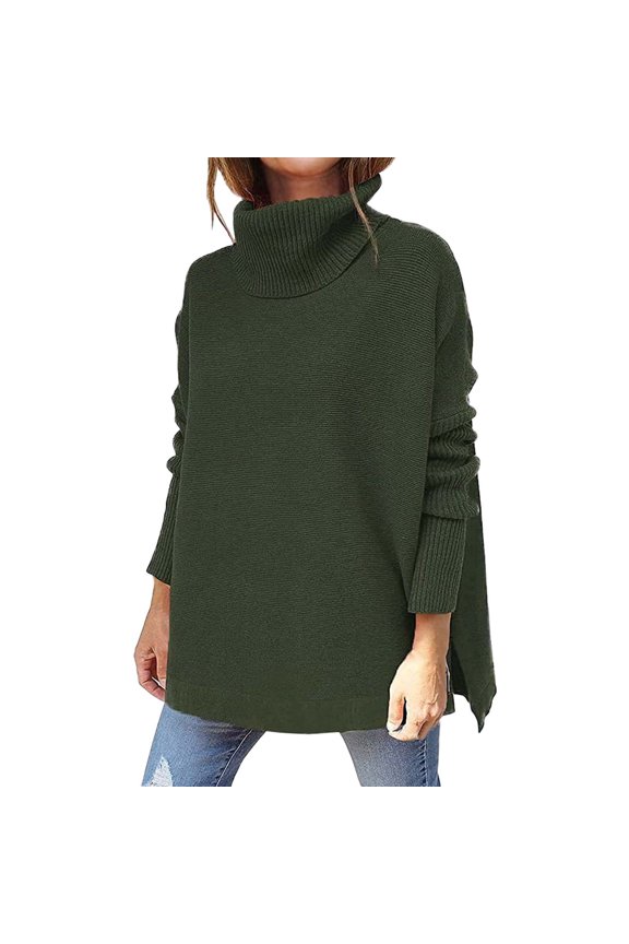 High Neck Sweaters Tunic Sweatshirt Sweaters Turtleneck Batwing Sleeve Loose Oversized Sweaters Chunky Knitted Pullover Sweaters Sweaters Pullover Long Sleeve Sweaters Basic Tops Army Green S