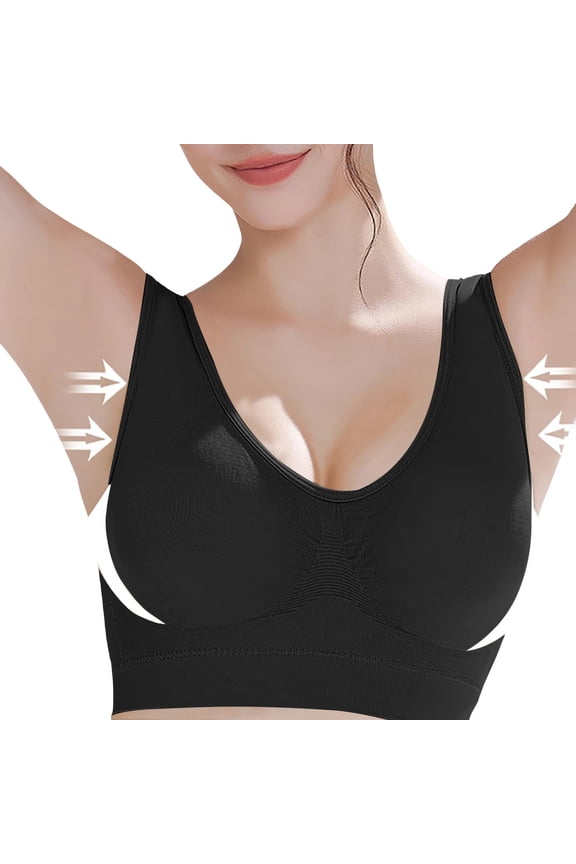 High Support Sports Bras for Women Plus Size Yoga Bras with Support and Lift Full Coverage Wireless Bralettes No Underwire Seamless T-Shirt Bras Padded Push Up Vest Crop Top Black 3Xl