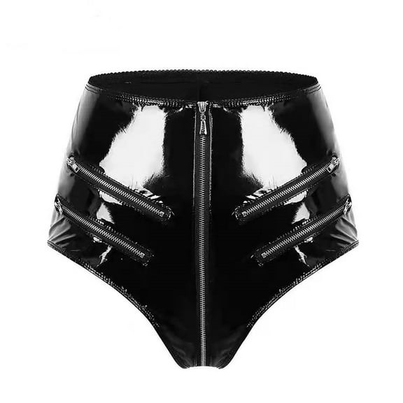 VISALY High Waist Cheeky Panties, Underwear High Gloss Pvc Leather File Shaping Zipper High Waist, Shaping Panties, Panties High Waist High Waisted Shaper Shorts, Black,L