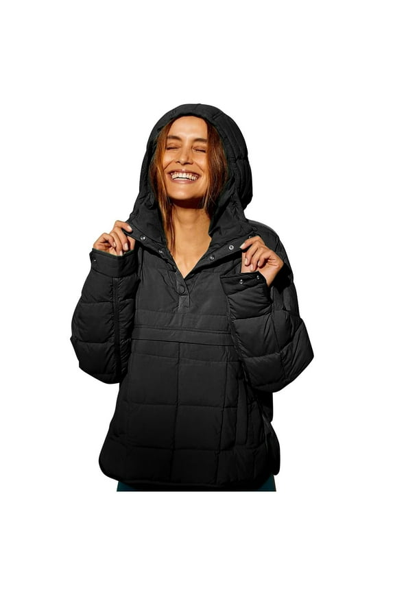 Hoodie Pullover Sweatshirt V Neck Pullover Jacket Oversized Long Sleeve Coats Winter Warm Lightweight Outwear with Pocket Casual Long Sleeve Tops Fall Sweatshirts Sweater Jackets Black L