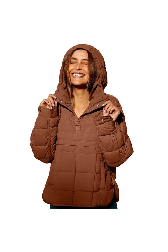 Hoodie Pullover Sweatshirt V Neck Pullover Jacket Oversized Long Sleeve Coats Winter Warm Lightweight Outwear with Pocket Soft Sweatshirt Casual Long Sleeve Tops Womens Casual Hoodies Brown M