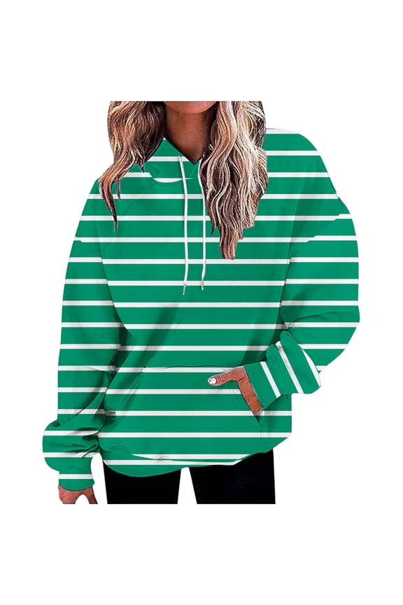 Hoodies Pullover Cotton Sweaters Oversized Hoodies Striped Plus Size Long Sleeve Sweaters Pullover Fall Clothes with Pocket Running Sweatshirts Half Zip Pullover Women Pullover Sweaters Green M