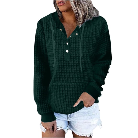 VISALY Hoodies Pullover Drawstring Sweatshirt Half Buttons Sweatshirts Cropped Hoodies Pullover Sweaters Fall Outfits Winter Clothes Casual Sweaters Hoodies Pullover Basic Sweatshirt Army Green Xl
