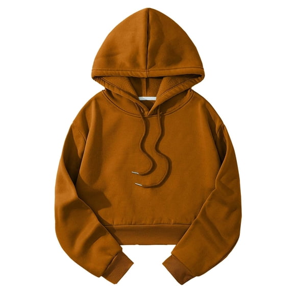 VISALY Hoodies Pullover Drawstring Sweatshirt Solid Color Pullover Comfortable Women Loose Long Sleeve Women's Wear Oversized Sweatshirt Womens Sweatshirts Womens Hoodies Pullover Brown L