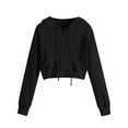 thumbnail image 1 of VISALY Hoodies Pullover Drawstring Sweatshirt Women's Fashionable and Casual Solid Color Pocket Short Long Sleeved Sweatshirt Casual Sweaters Running Sweatshirts for Women Pullover Sweatshirt Black L, 1 of 4