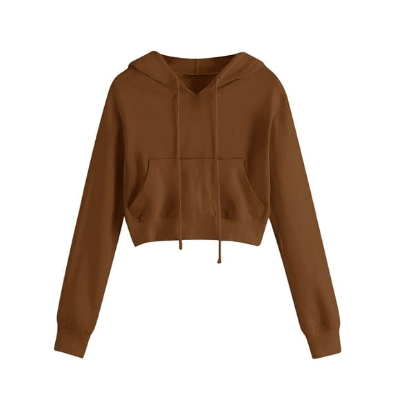 VISALY Hoodies Pullover Drawstring Sweatshirt Women's Fashionable and Casual Solid Color Pocket Short Long Sleeved Sweatshirt Casual Sweaters Running Sweatshirts Pullover Sweatshirt Brown 3Xl