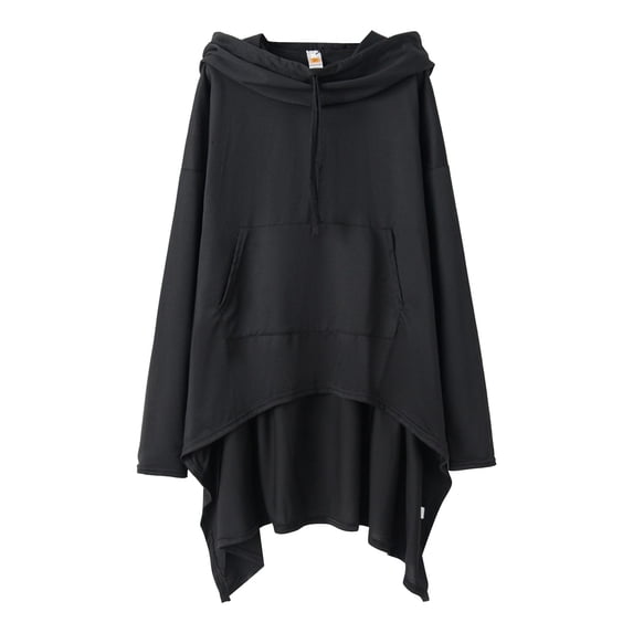 VISALY Hoodies Pullover Drawstring Sweatshirt Women's Solid Color Irregular Loose Pocket Sweatshirt Oversized Sweatshirt Lightweight Pullover for Women Dressy Sweaters for Women Black L