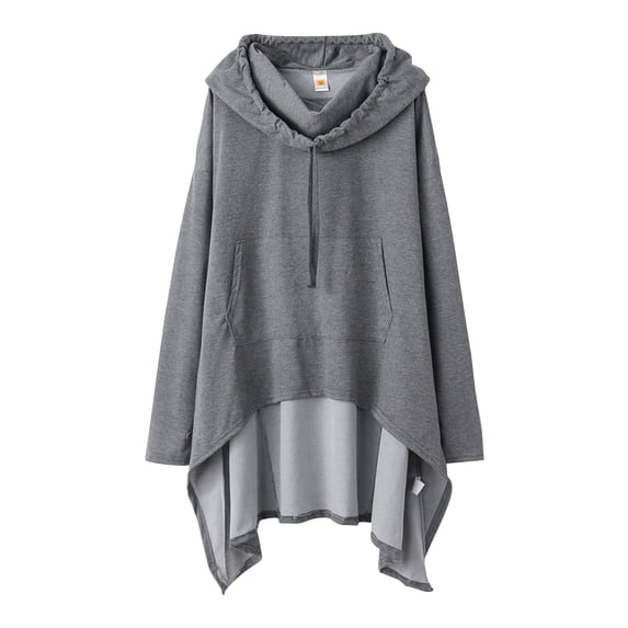 VISALY Hoodies Pullover Drawstring Sweatshirt Women's Solid Color Irregular Loose Pocket Sweatshirt Oversized Sweatshirt Lightweight Pullover for Women Dressy Sweaters for Women Dark Grey Xxl