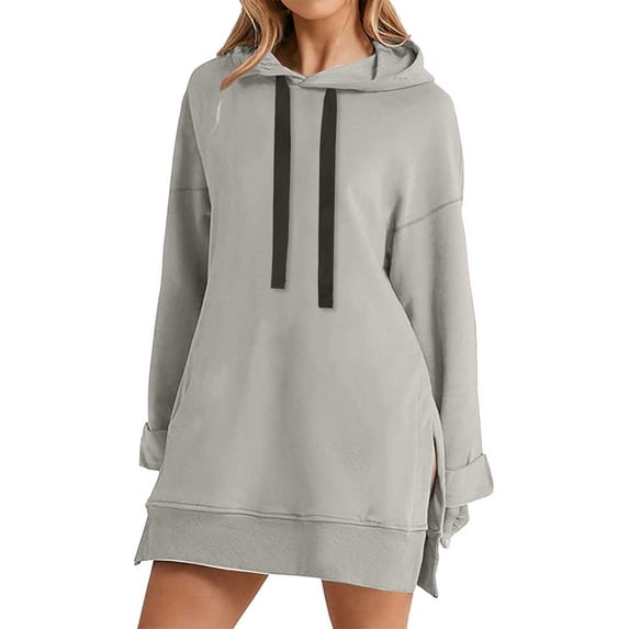 VISALY Hoodies Pullover Drawstring Sweatshirt Women's Sweatshirt Dress Knee Length Long Pullover Tops Fall Winter Plush Sweater Oversized Sweatshirt Pullover Sweatshirt Basic Tops Gy2 Xl