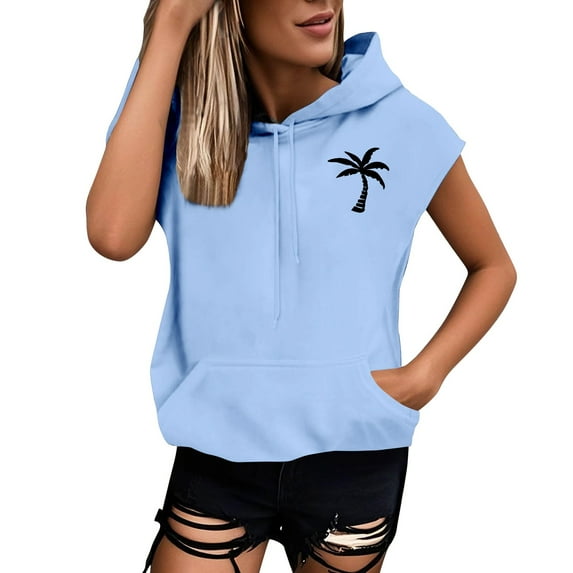 VISALY Hoodies Pullover Graphic Sweatshirts Jacket Sleeveless Hoodie T Shirt Summer Short Sleeve Tops Hoodie Vest Plain Shirt Sweatshirt Casual Tops Basic Sweatshirt Tunic Sweater Light Blue Xxl