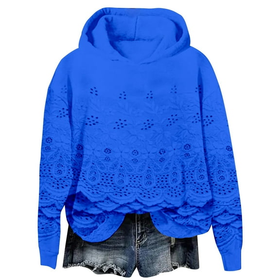 VISALY Hoodies Pullover Graphic Sweatshirts Lace Hoodie Elegant Pullover Sweatshirt Soft Fleece Oversized Fall Winter Streetwear Mesh Sweaters Pullover Sweater Women Oversized Sweatshirt Blue L