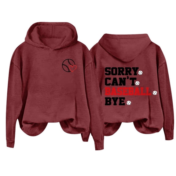 VISALY Hoodies Pullover Graphic Sweatshirts Women's Letterprinted Baseball Long Sleeved Hoodie Casual Sweaters Business Casual Sweaters Pullover for Women Red M