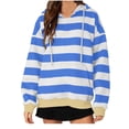thumbnail image 1 of VISALY Hoodies Pullover Ribbed Long Sleeve Tops Oversized Hoodies Striped Plus Size Long Sleeve Sweaters Pullover Fall Clothes with Pocket Dressy Sweaters Lightweight Pullover Tunic Sweatshirt Blue Xl, 1 of 3