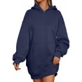 thumbnail image 1 of VISALY Hoodies Pullover Tunic Sweatshirt Fall Hoodies Sweatshirts Dresses Long Sleeve Sweaters Pullover Clothes with Pockets Casual Sweaters Athletic Sweatshirts Sweatshirts Loose Fit Hoodie Blue L, 1 of 2