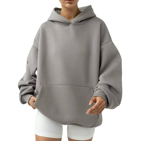 VISALY Hoodies Pullover Tunic Sweatshirt Hoodies Oversized Sweatshirts Pullover Sweaters Long Sleeve with Pockets Winter Fall Outfits Clothes Dressy Sweaters Basic Tops Long Sleeve Sweaters Grey L