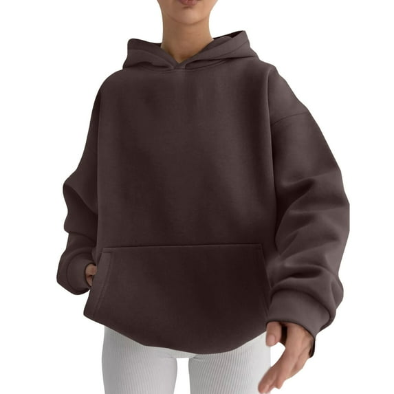 VISALY Hoodies Pullover Tunic Sweatshirt Hoodies Oversized Sweatshirts Pullover Sweaters Long Sleeve with Pockets Winter Fall Sweatshirt Long Sleeved Sweater Fall Sweatshirts Coffee L
