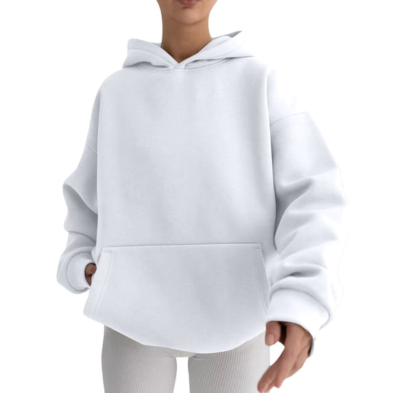 VISALY Hoodies Pullover Tunic Sweatshirt Hoodies Oversized Sweatshirts Pullover Sweaters Long Sleeve with Pockets Winter Fall Sweatshirt Long Sleeved Sweater Fall Sweatshirts White Xl