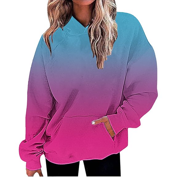 VISALY Hoodies Pullover Tunic Sweatshirt Oversized Casual Long Sleeve Loose Fashion Pockets Pullover Tops Printed Sweatshirts Soft Sweaters Womens Sweaters Dressy Casual Pullover Sweatshirt Hot Pink S