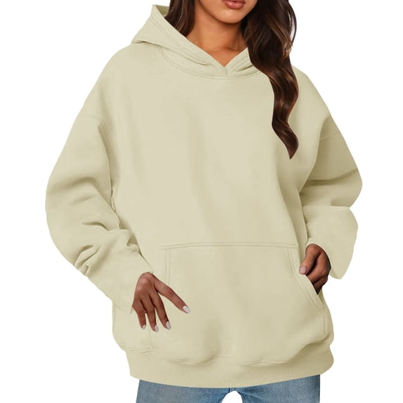 VISALY Hoodies Pullover Tunic Sweatshirt Womens Oversized Hoodies Fleece Sweatshirts Long Sleeve Sweaters Pullover Fall Outfits Comfy Sweaters for Women Comfort Sweatshirt Business Sweaters Beige L