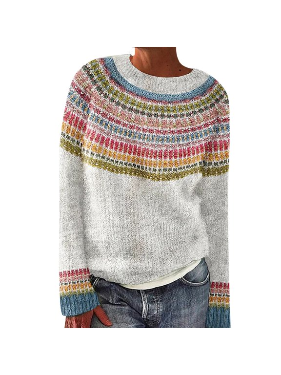 Isle Sweater Top Oversized Sweaters Knitted Pullover Pullover Sweater Sweaters for Women Lightweight Knit Loose Pullover Soft Warm Cozy Long Sleeve Soft-Touch Cozy Cute Vintage White M