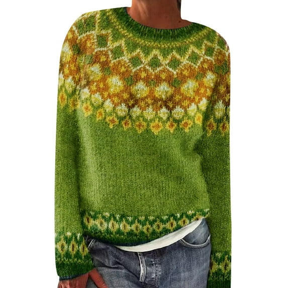 VISALY Isle Sweater Top Vintage Sweater Knitted Pullover Sweaters for Women Crew Neck Long Sleeve Lightweight Knit Pullover Sweater Oversized Sweaters Loose Pullover Basic Sweater Tops Green 5XL