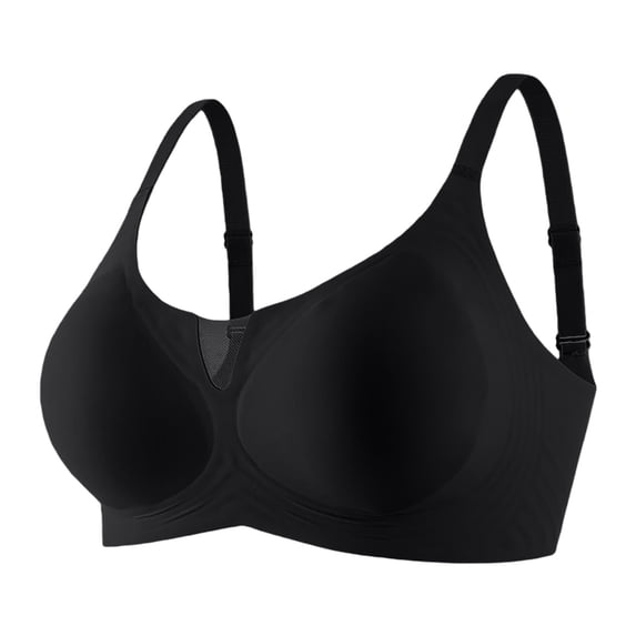 VISALY Jelly Bras for Older Women Wireless Push Up Bra Full Coverage No Underwire Seamless Plus Size Supportive Bras Stretchy Wireless Gathering Sports No Underwire T-Shirt Bralette Black L